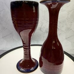 Set of (4) Gorgeous Vintage Handmade Pottery Ceramic Chalis/goblets  By Texas Potter David Chohlidakis Signed at bottom. 8 1/2” tall. David Cholidakis