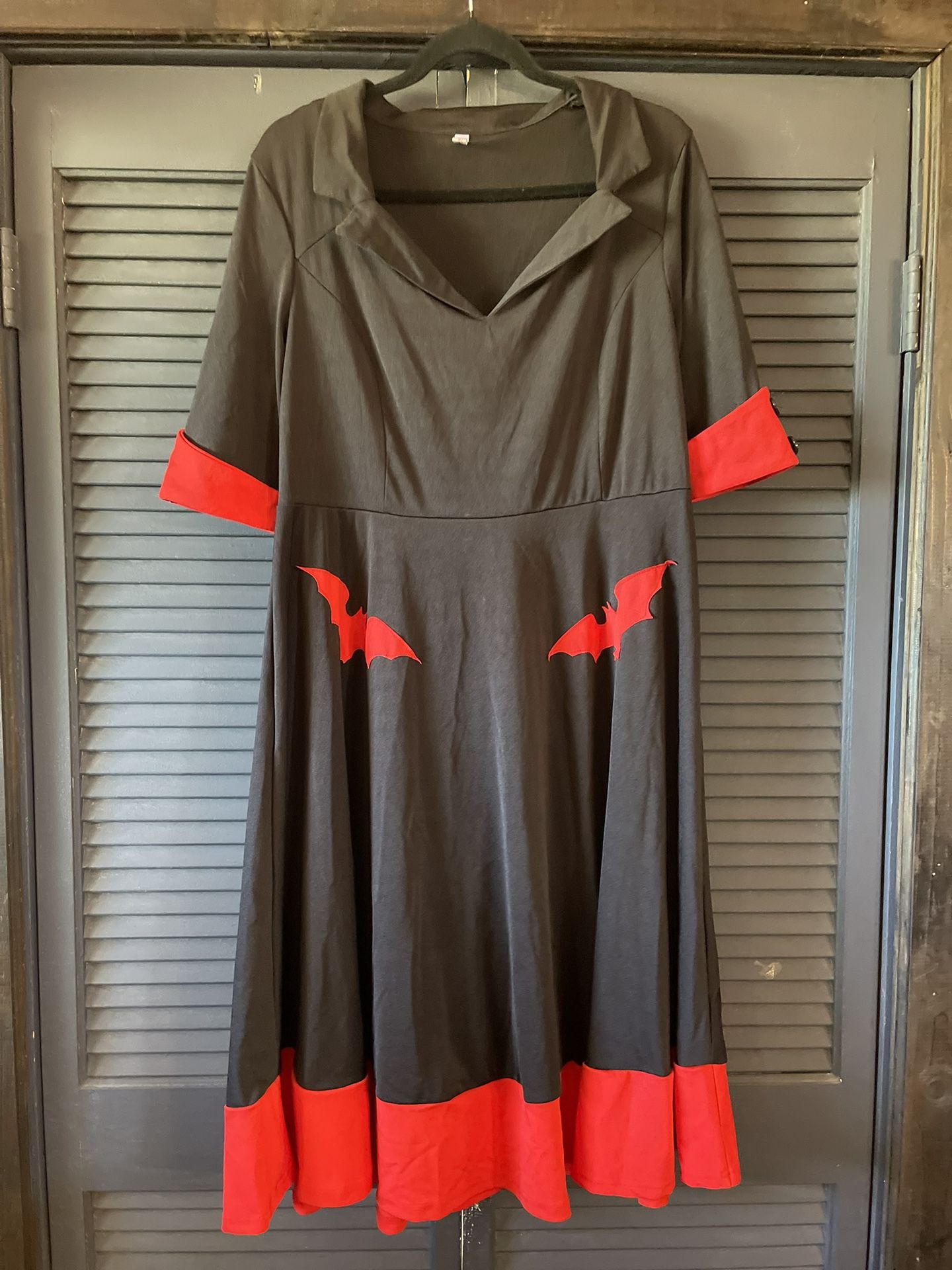 Red Bats on Black Diner Style dress