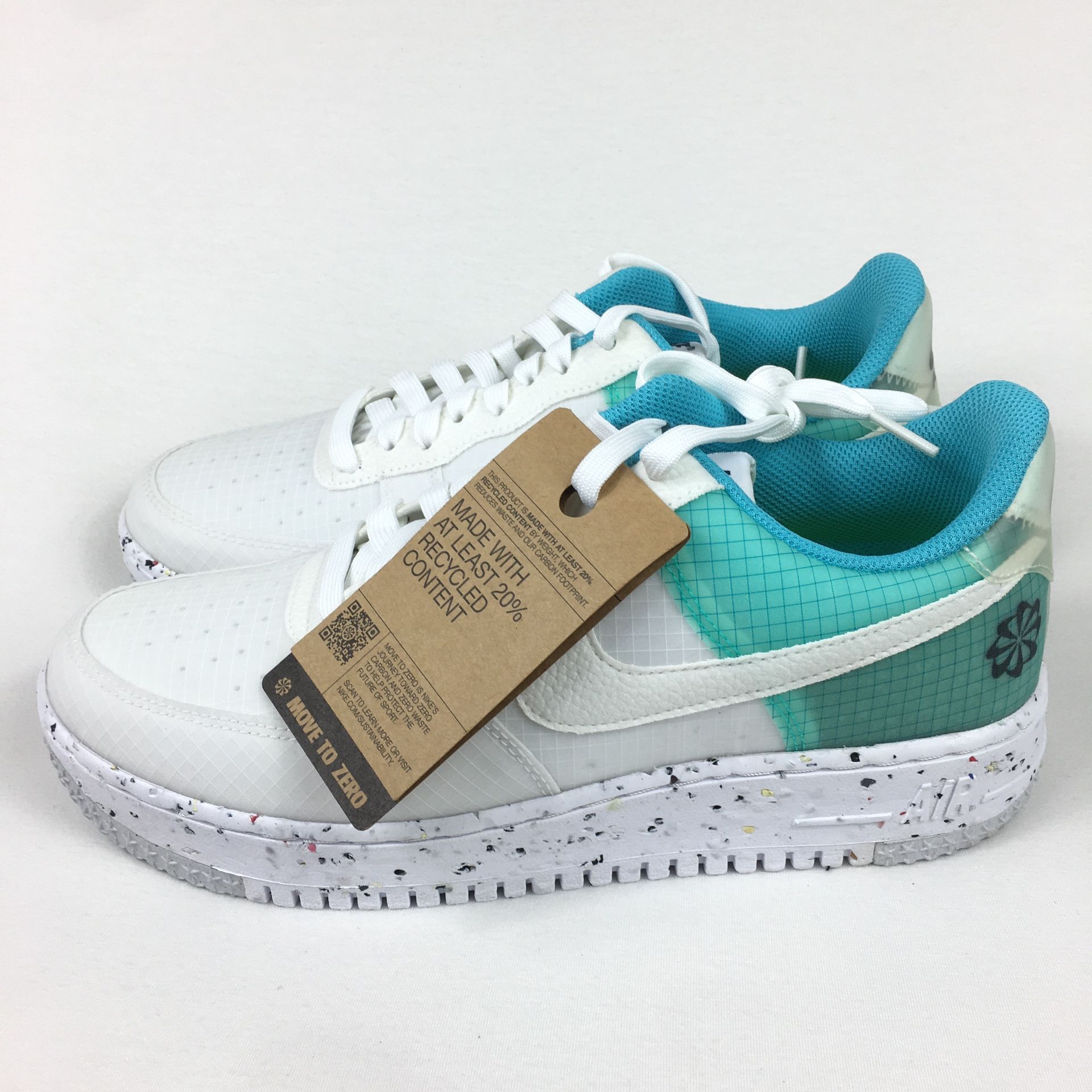 Nike Air Force 1 Crater Shoe White Turquoise Women’s Size 10.5 = 9 Men’s No Lid