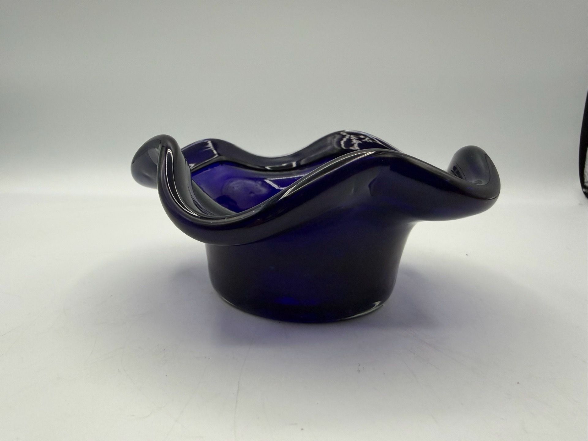Vintage Cobalt Blue Glass Ashtray Bowl Trinket Dish