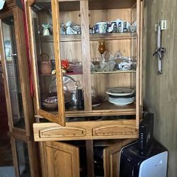 Solid Oak And Glass Hutch