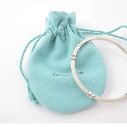 Authentic Tiffany & Co. Italy 925 Sterling Silver Signature X White Enamel Bangle Bracelet