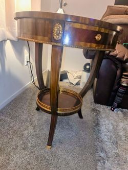 Mahogany Round Side Table with Gold Accents