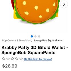 Krabby Patty 3D Bifold Wallet.SpongeBob Square Pants. Brand New 