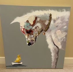 $10 - Dog and Chick painted on canvas
