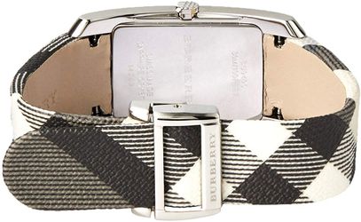 Burberry Black White Heritage Check Leather Strap Black Dial