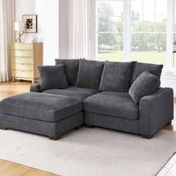 New Gray Corduroy Sofa Couch With Ottoman 