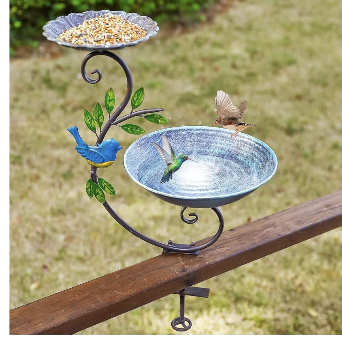 Home eck Mounted Bird Feeder and Bath for Railing, Balcony