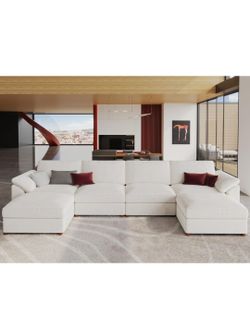 UN-OPENED box, NEW, White U-Shaped Sectional Sofa with Double Chaises