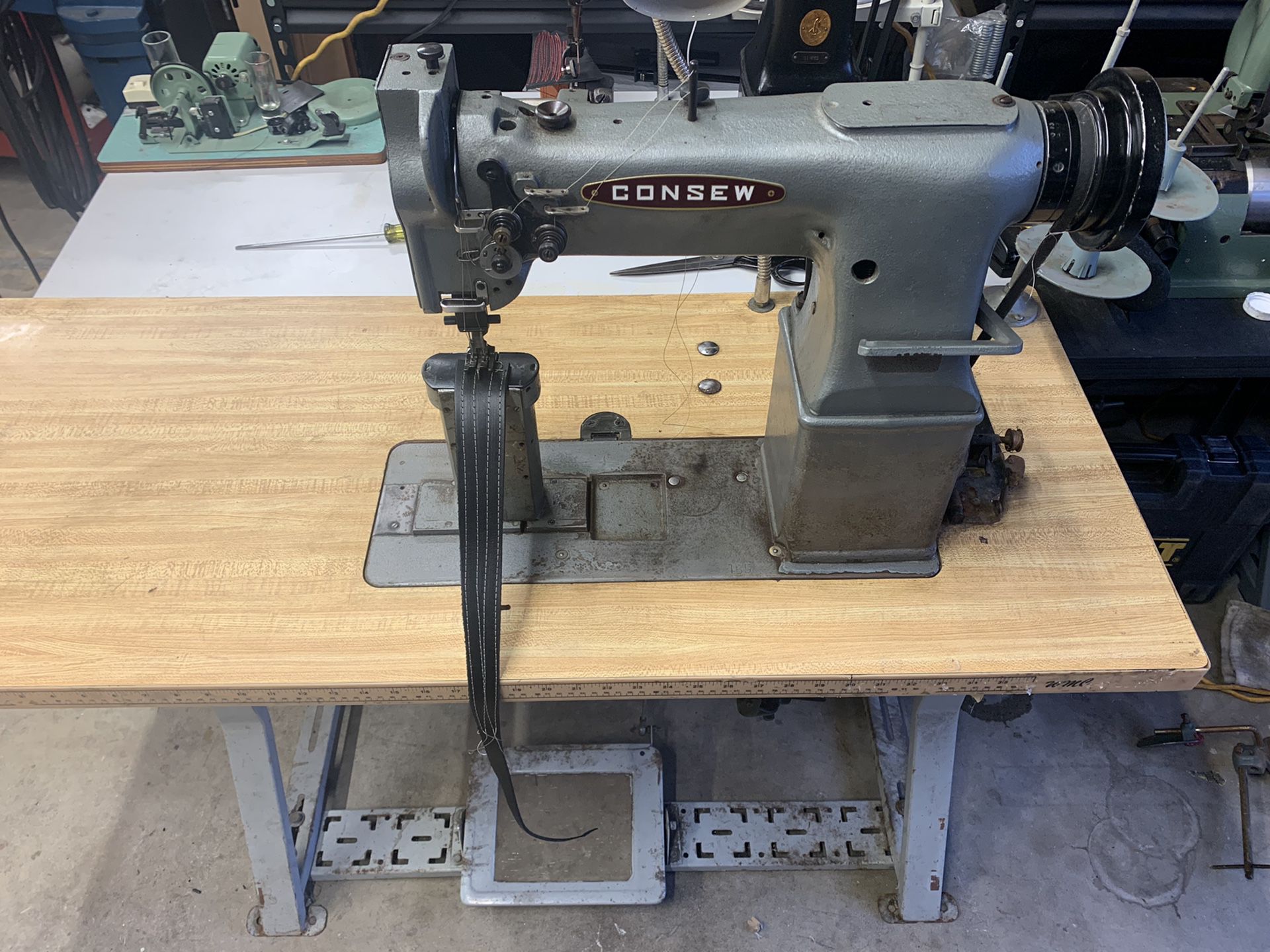 Consew double needle post bed walking foot sewing machine