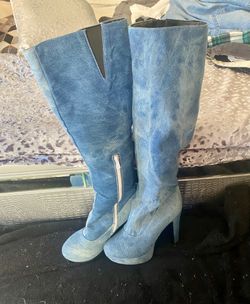 KNEE HIGH DENIM BOOTS , BRAND NEW