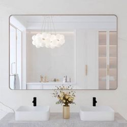 48 in. W x 36 in. H Large Rectangular Framed Wall Mounted Bathroom Vanity Mirror in Brushed Nickel