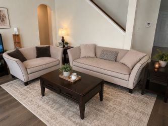 Luxury Beige Designer Sofa & Oversized Accent Chair – Excellent Condition