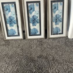 3 Beautiful Glass Framed Wall Hangings-Brand New 