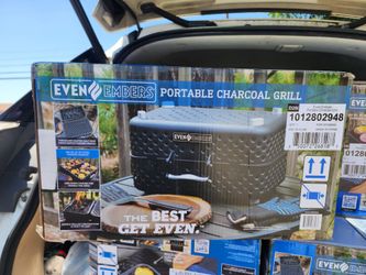 Even Embers Tabletop Portable Charcoal Grill in Black 400 sq inch Cooking (FIRM, FIJO, NADA MENOS, New)