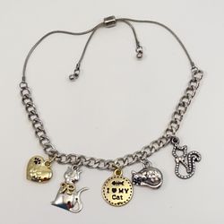 Hand Made Silver and Gold Cat Charm Bracelet