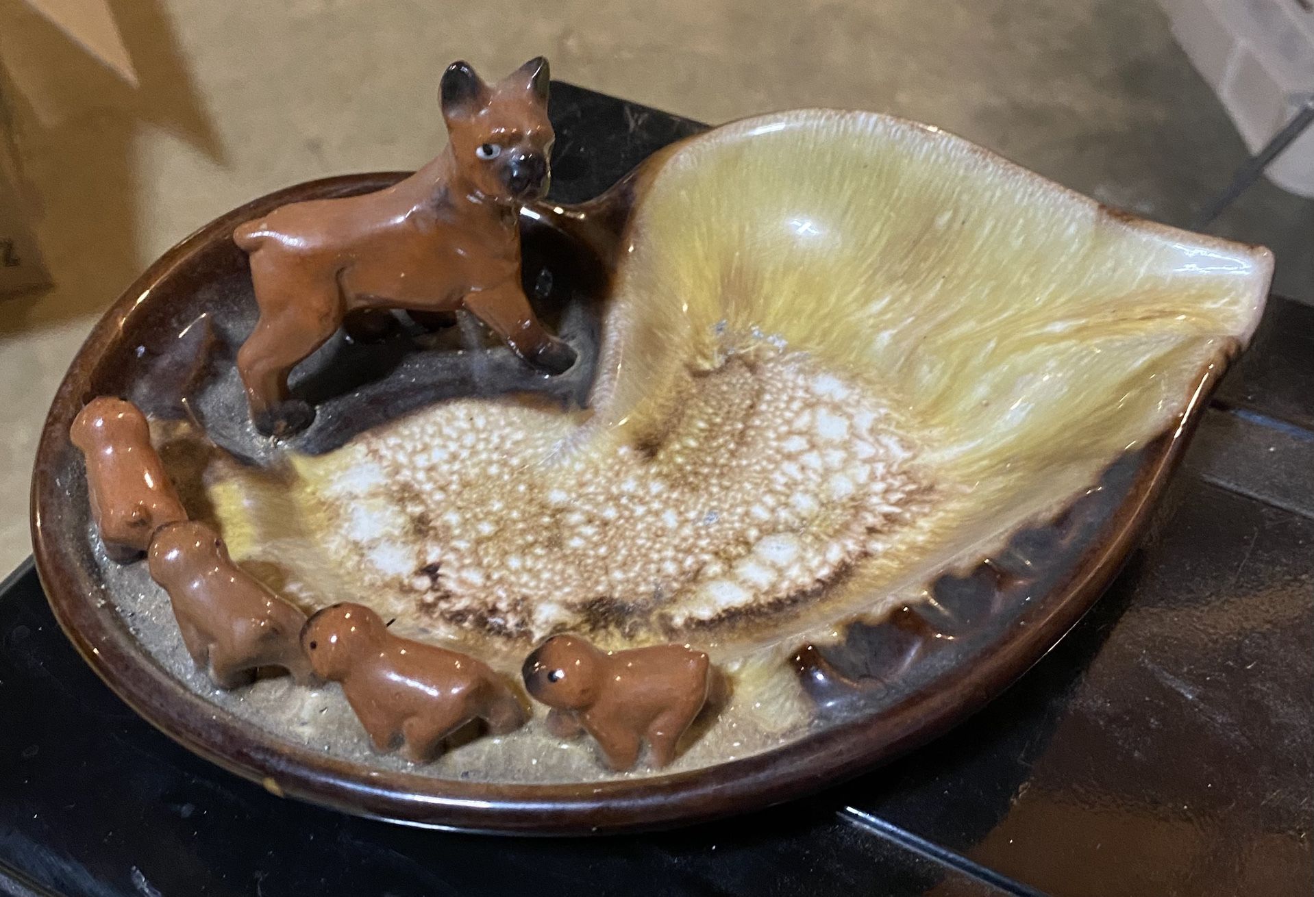 Vintage (Tilso Japan Pottery) Ashtray featuring a Mother Boxer and Pups