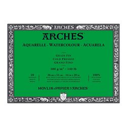 Arches 20-sheet 14"x20" Watercolor Block – Natural White 100% Cotton 140 lb Cold Press Paper