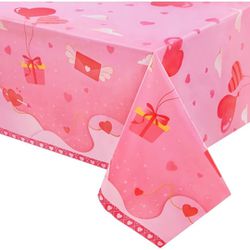 2PCS 54'' x 108'' Plastic Tablecloths - Disposable Pink Table Cover, Rectangle Table Dress Party Decorations for Birthday Party Girls Princess Party