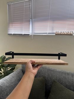 Two Floating Wood Wall Shelf with Black Metal Brackets