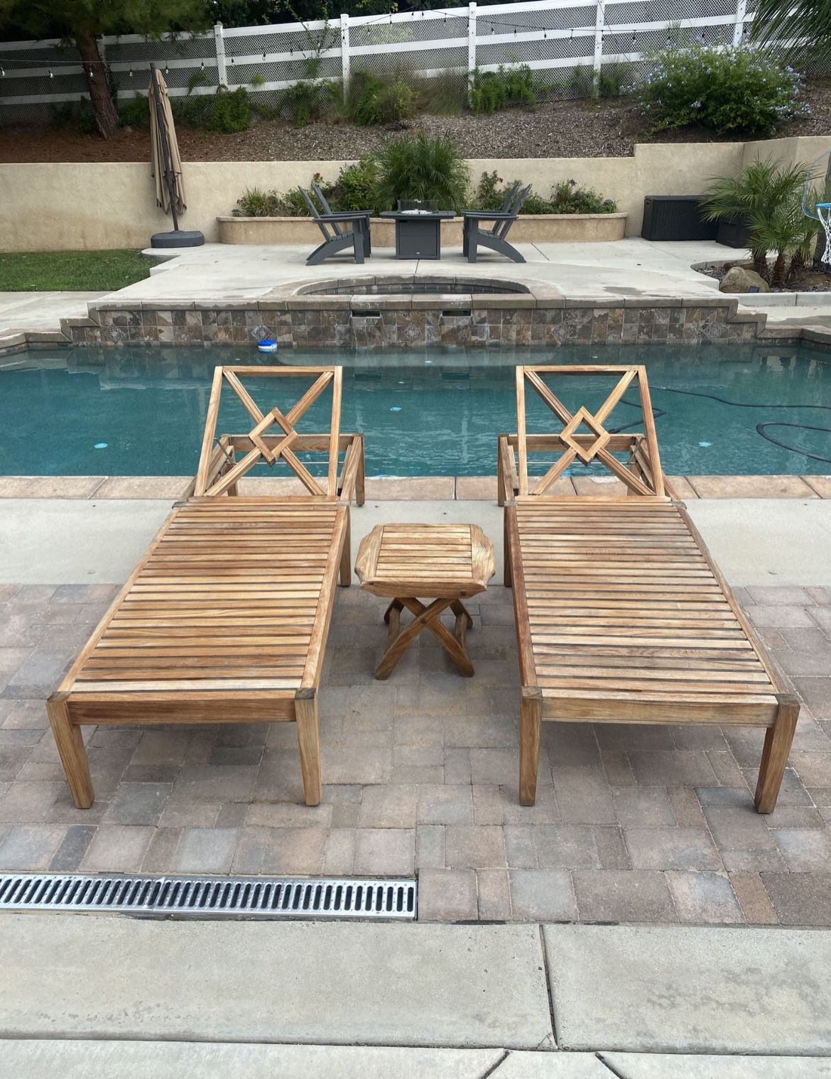 Solid Teak Pool Loungers And Table