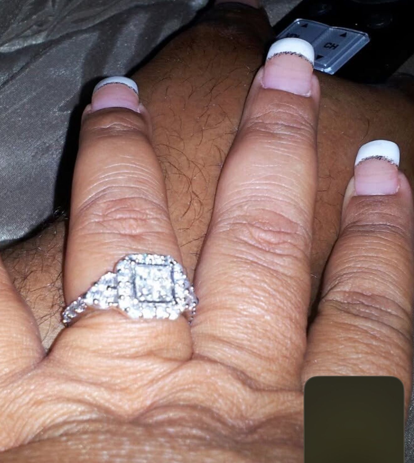 Engagement ring, white gold, lots of diamonds