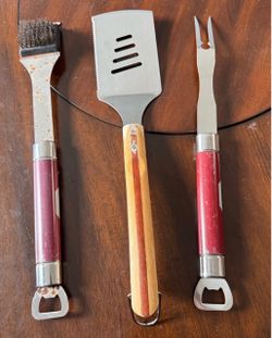 Outdoor Grilling Utensils OU Oklahoma - Metal Spatula, Fork, Scraper