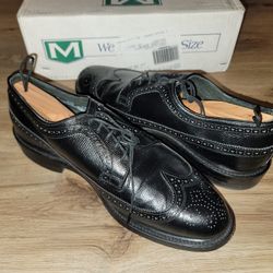 Mens Mason Dress Up Shoe Leather Wing Tip Lace Up Sz 10D Black W/ Cedar Shoe Tree