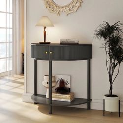 Console table Unique Half Moon Design End Table with 2 Storage Drawers and Bottom Shelf
