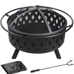 New 32 Inch Fire Pit Outdoor Burning Stove, 2 in 1 Metal Round Fireplace for Outside Bonfire