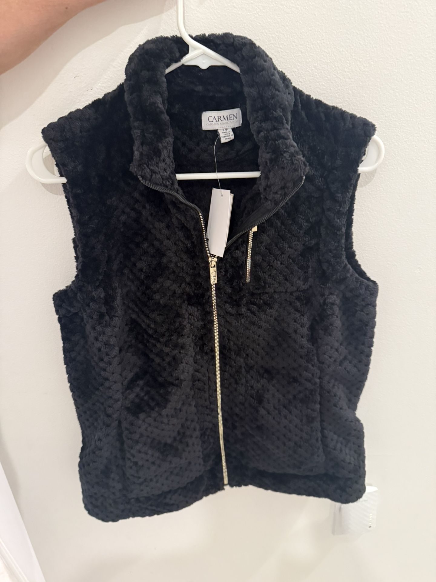 Women's Quilted Faux Fur Vest, Black, Size S
