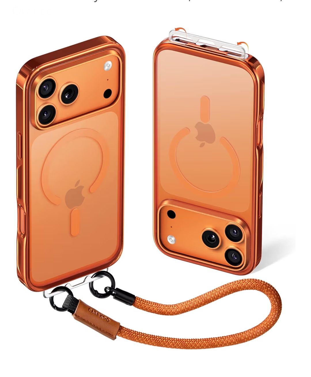 iPhone 17 Pro Max Magnetic Case with Wrist Strap, Patented ClipSafe ( Orange )