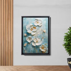 Floral Canvas Wall Art - Blue Gray Botanical Print E69