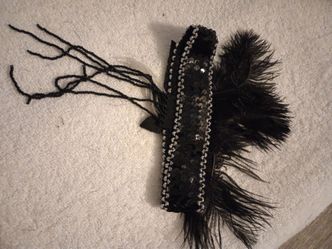 Black Sequin Feather Flapper Headband