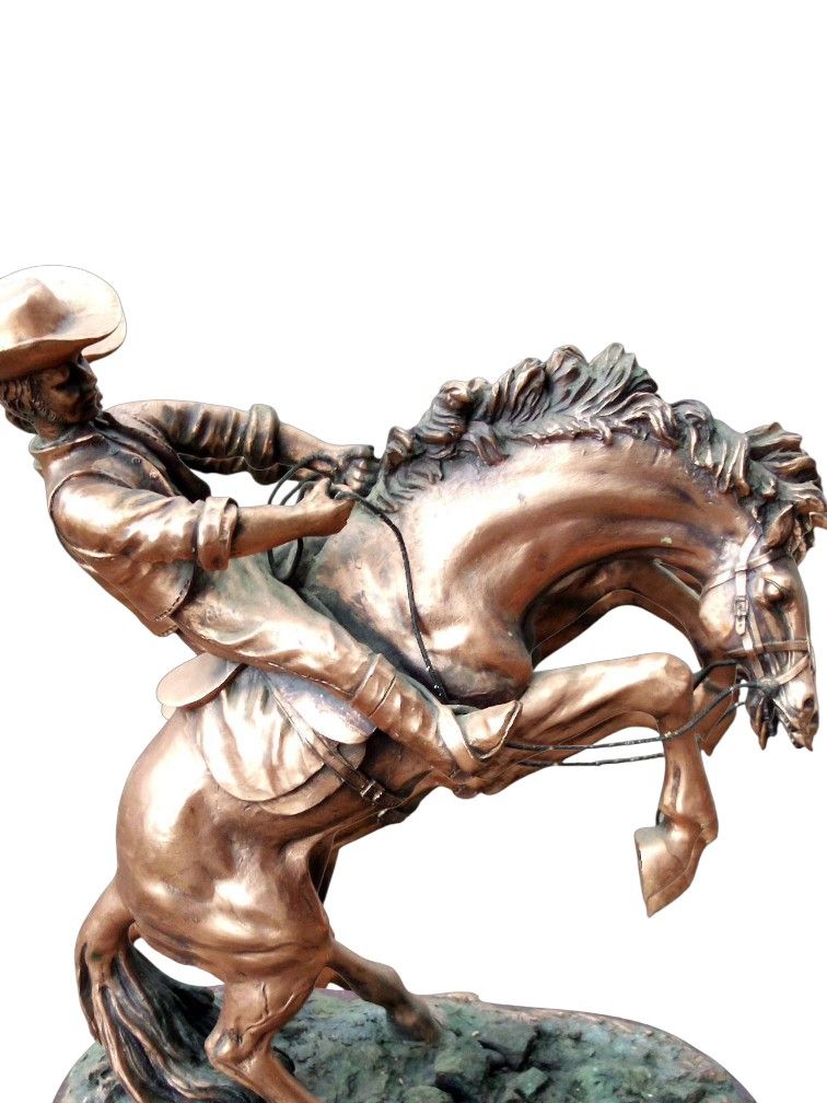 Bucking Copper Horse & Cowboy Metal Sculpted Western Rodeo Figure 11"X 9"