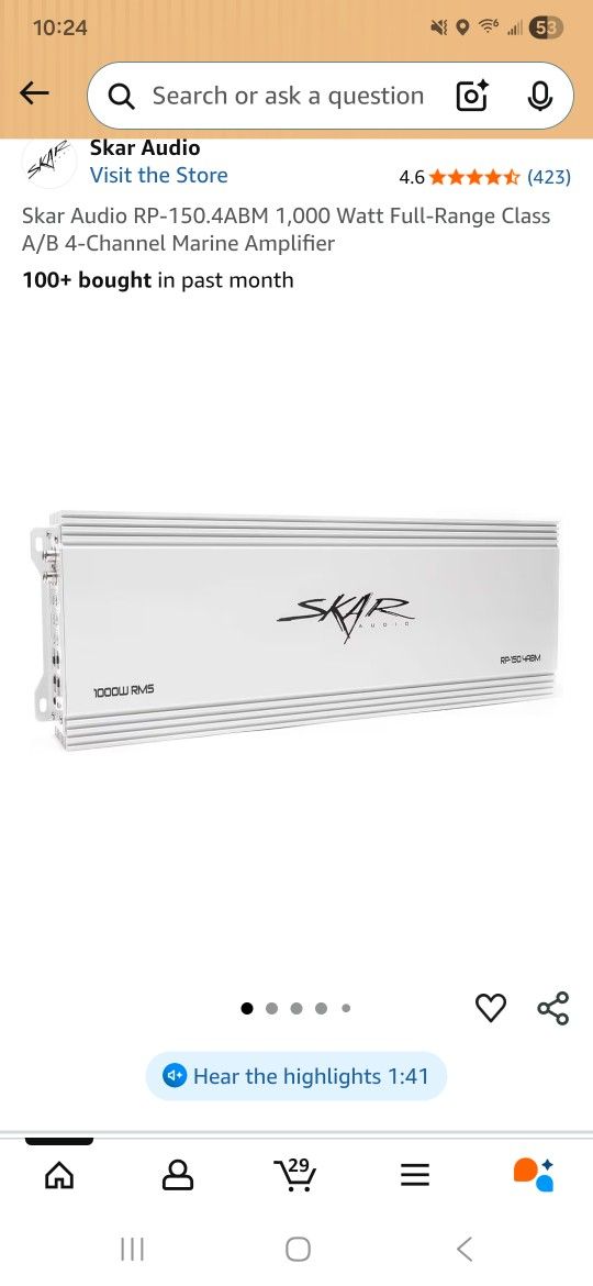 Skar Audio RP-150.4ABM 1,000 Watt Full-Range Class A/B 4-Channel Marine Amplifier