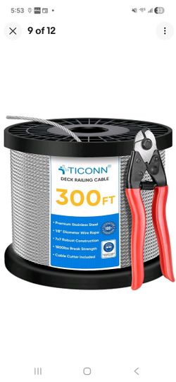 1/8" Deck Railing Cable with Cutter, Premium Stainless Steel Wire