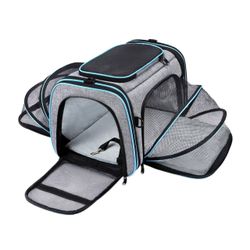 Airline Approved Pet Carrier, Large Soft Sided Pet Travel TSA Carrier 4 Sides Expandable Cat Collapsible Carriers with Removable Fleece Pad and Pocket