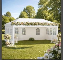 10' x 30' Outdoor Waterproof Gazebo Canopy w/ 6 Removable Sidewalls and 2 Doorways, Heavy Duty Large Tent w/Strong Connection Stakes Ropes for Party