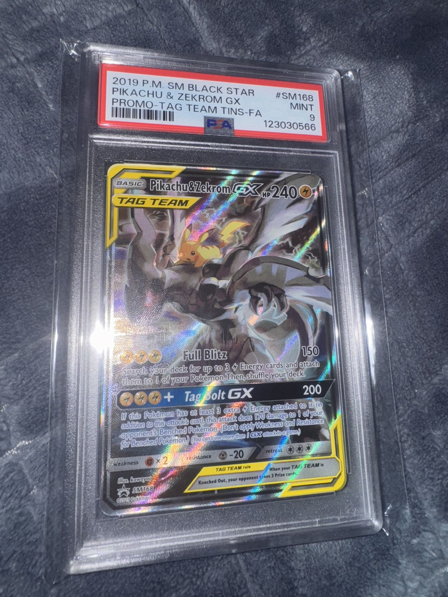 2019 Pokemon SM Tag Team Tins Promo Full Art Pikachu & Zekrom GX PSA 9