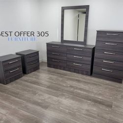 Chest, -Dresser-,  Mirror and 2-Nightstands-Cómoda Con Espejo ,Gavetero Y 2-Mesitas de noche
