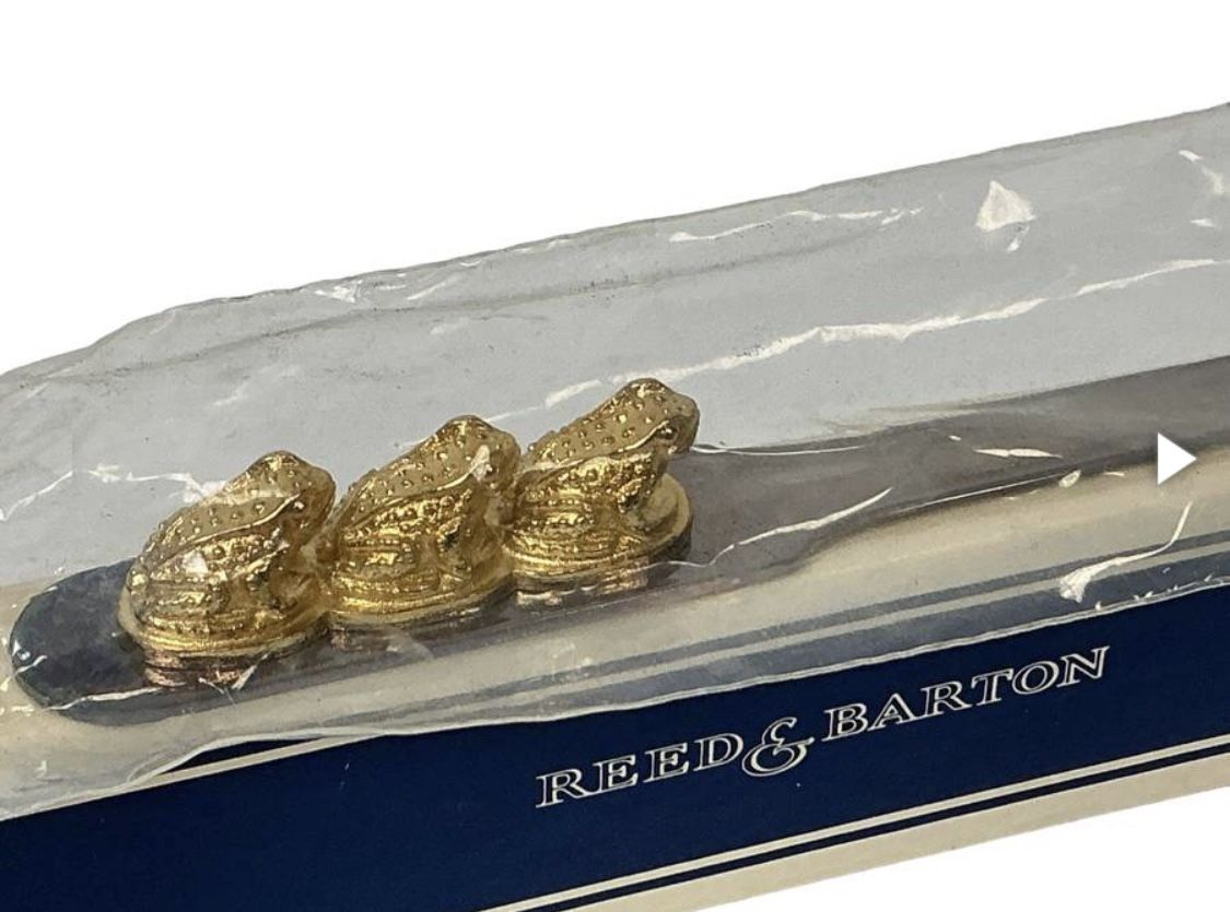 Reed & Barton Willow Frog Toad Letter Opener Paperweight NIB Tassel Silverplated