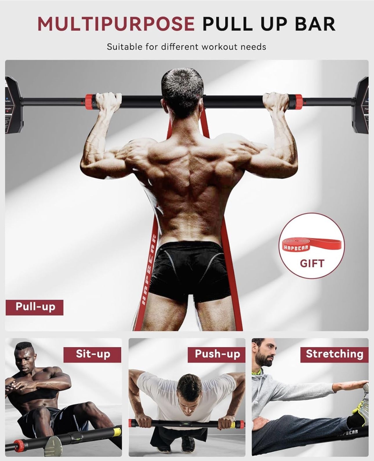 HAPBEAR Pull Up Bar for Doorway Weights