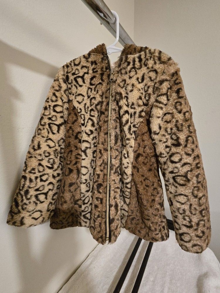 Amy Byer Girl's M 5/6 Soft Jaguar Like Print Coat/Jacket w/Hoodie