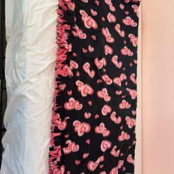 Super soft, new blanket throw, approximately 56" x 52" - pink hearts on black