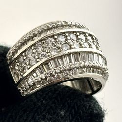 Sterling Silver 925 Shiny Cluster Ring Size 7.25