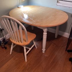 Solid Wood, Pine Dining Table With Leaf And Chair