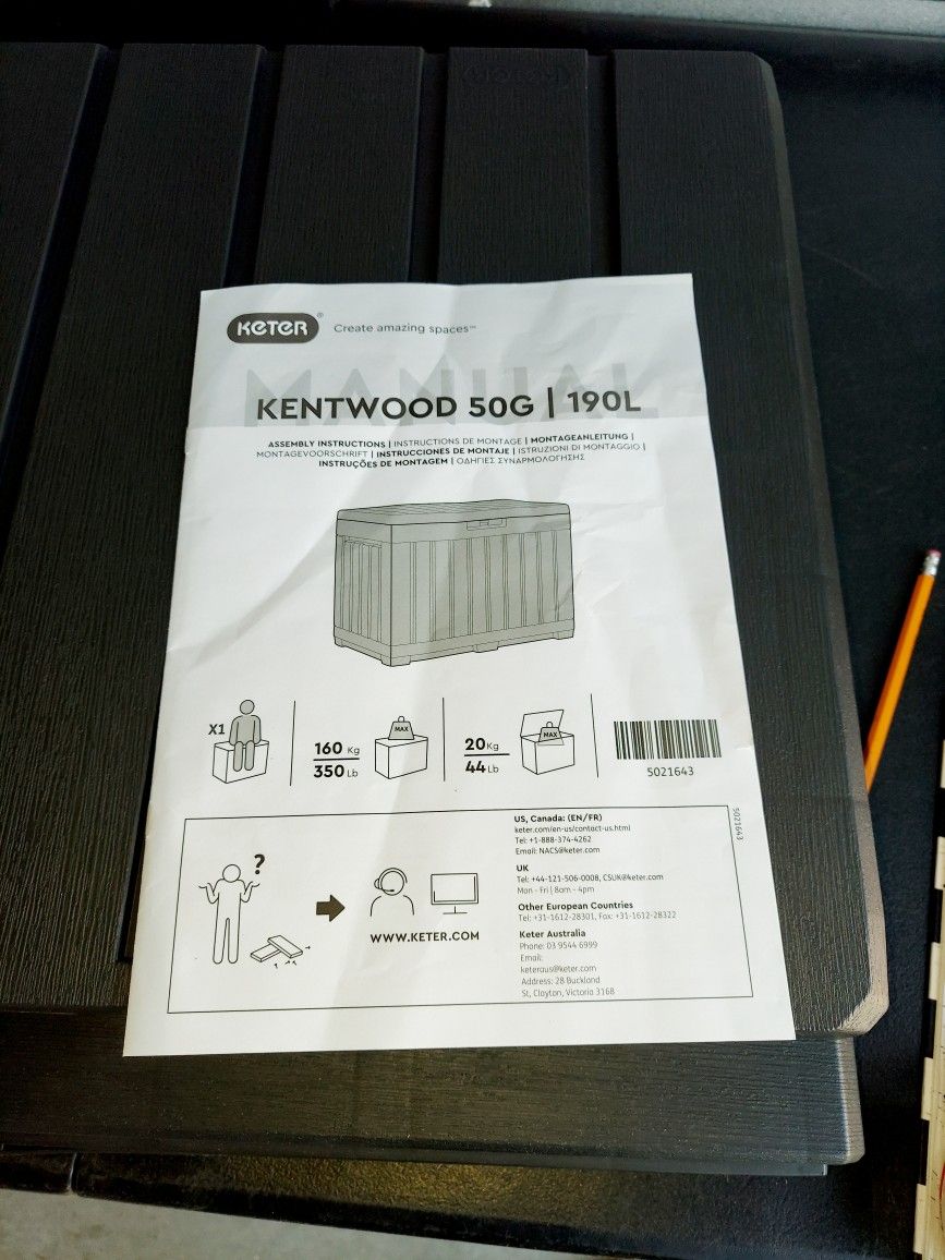 Keter Kentwood 50 Gallon Resin Deck Box-Organization and Storage for Patio Cushions, Throw Pillows and Garden Tools, Black