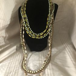 Teng Yue Beaded Necklace 5 Strand  Greens & Brown Necklace 