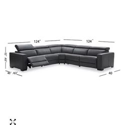 Nevio 6pc Leather "L" Shaped Sectional Sofa with 3 Power Recliners and Articulating Headrests